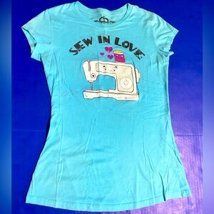Bitter Sweet Casualty of Luxury 90s Y2K Blue Tee w/Sewing Machine Graphic Design